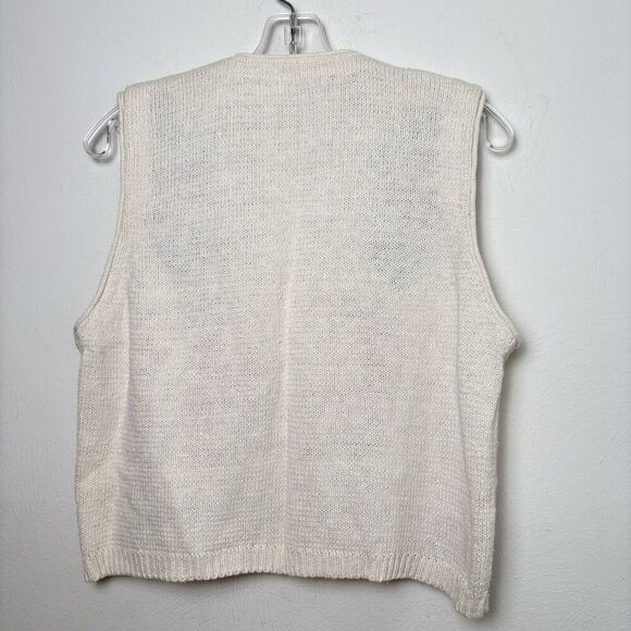 Vintage Embroidered Floral Cotton Button Down Women’s Sleeveless Sweater Vest - Picture 5 of 11